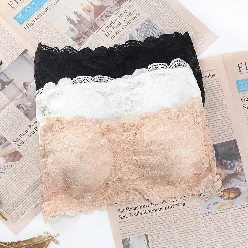 New Women Strapless Bra Lace Comfortable Breathable Sexy No Steel Ring Beautiful Back Bra