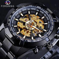 Forsining Mechanical Watch Men Golden Skeleton Automatic Watches Stainless Steel Waterproof Luminous Mens Wristwatches Reloj