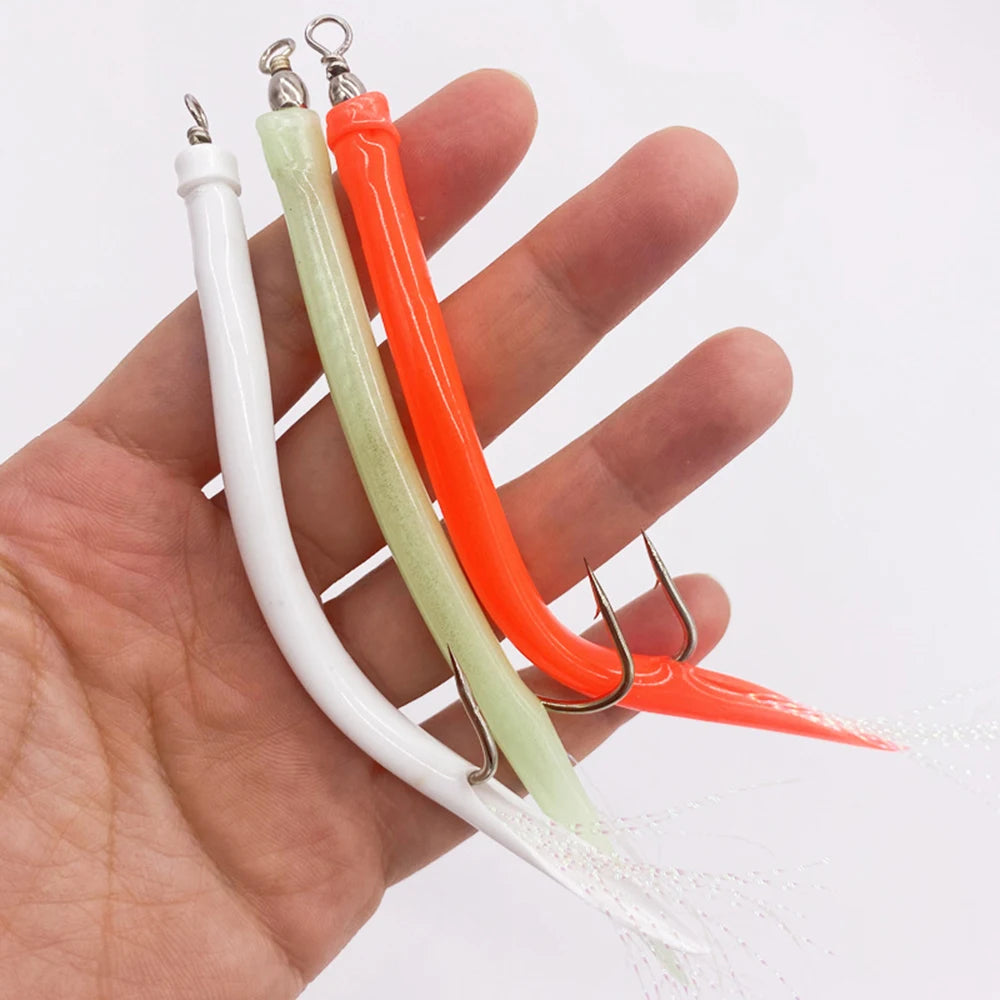 DORISEA Stainless Steel Sea Fishing Holographic Tubed Eel Hooks for Octopus-Super Strong