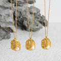 Vintage Bohemian Gold Necklace Water Drop Shape Inlaid Pearls Stainless Steel Geometric Convex Texture Irregular Oval Design