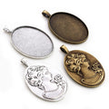 30x40mm Inner Size Bronze Antique Silver Plated Vintage Pendant Blank Cabochon Base Setting DIY Necklace Bezel Trays