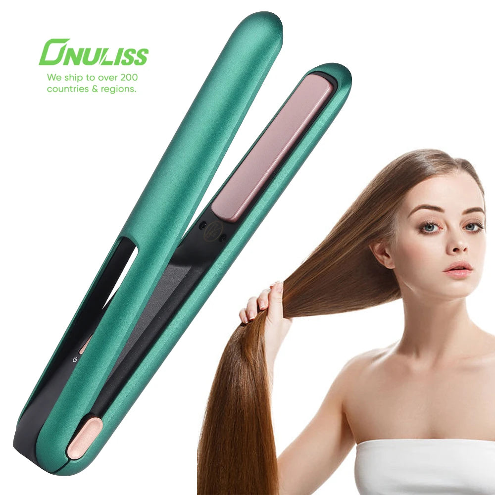 Professional Ceramic Flat Iron Hair Straightener-USB-Powered LED Display Portable Cordless for Hotel & Salon Use