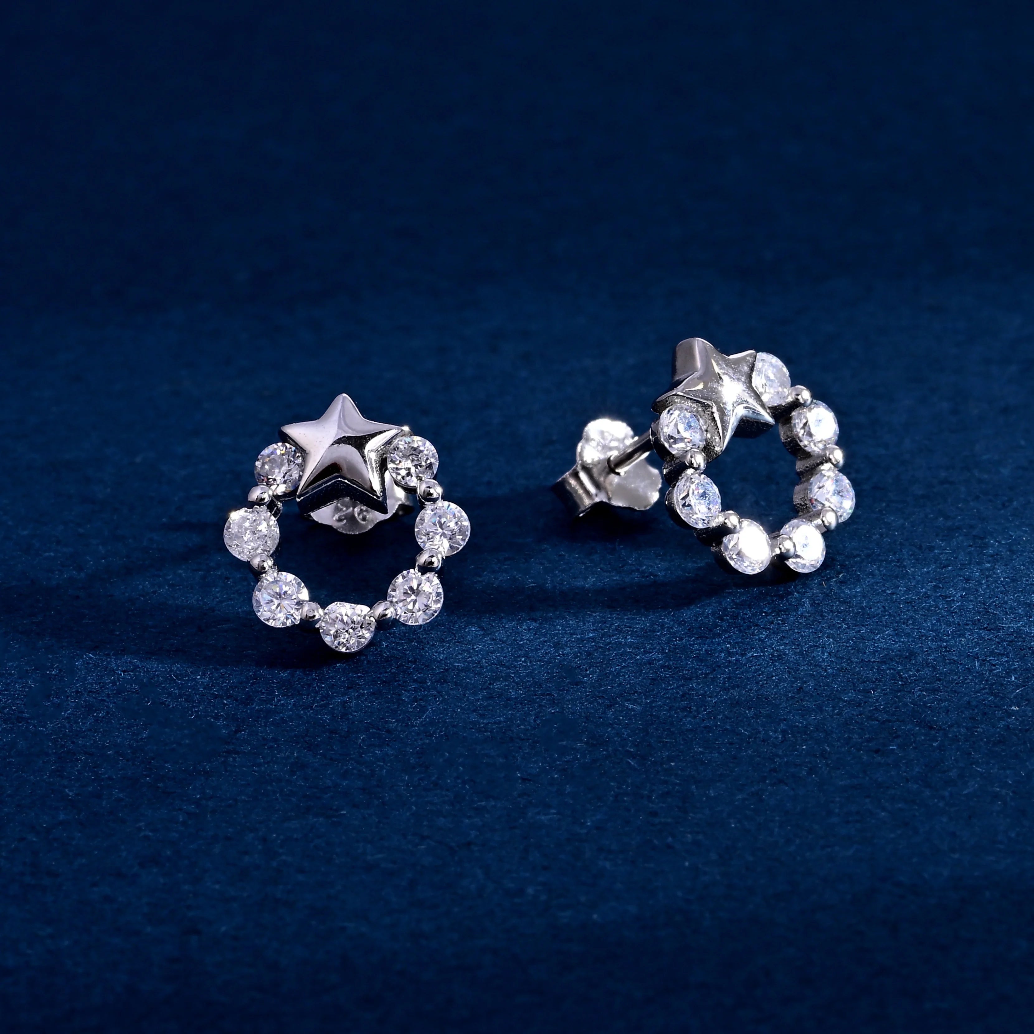 Wholesale Earrings Jewelry Rhodium Plated Cubic Zirconia Star Stud Earring 925 Sterling Silver Fine Jewelry Earrings