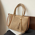 Summer Casual Women's Straw Shoulder Bags Large Capacity Ladies Bucket Tote Handbags Travel Beach Female Crossbody Bag Purse
