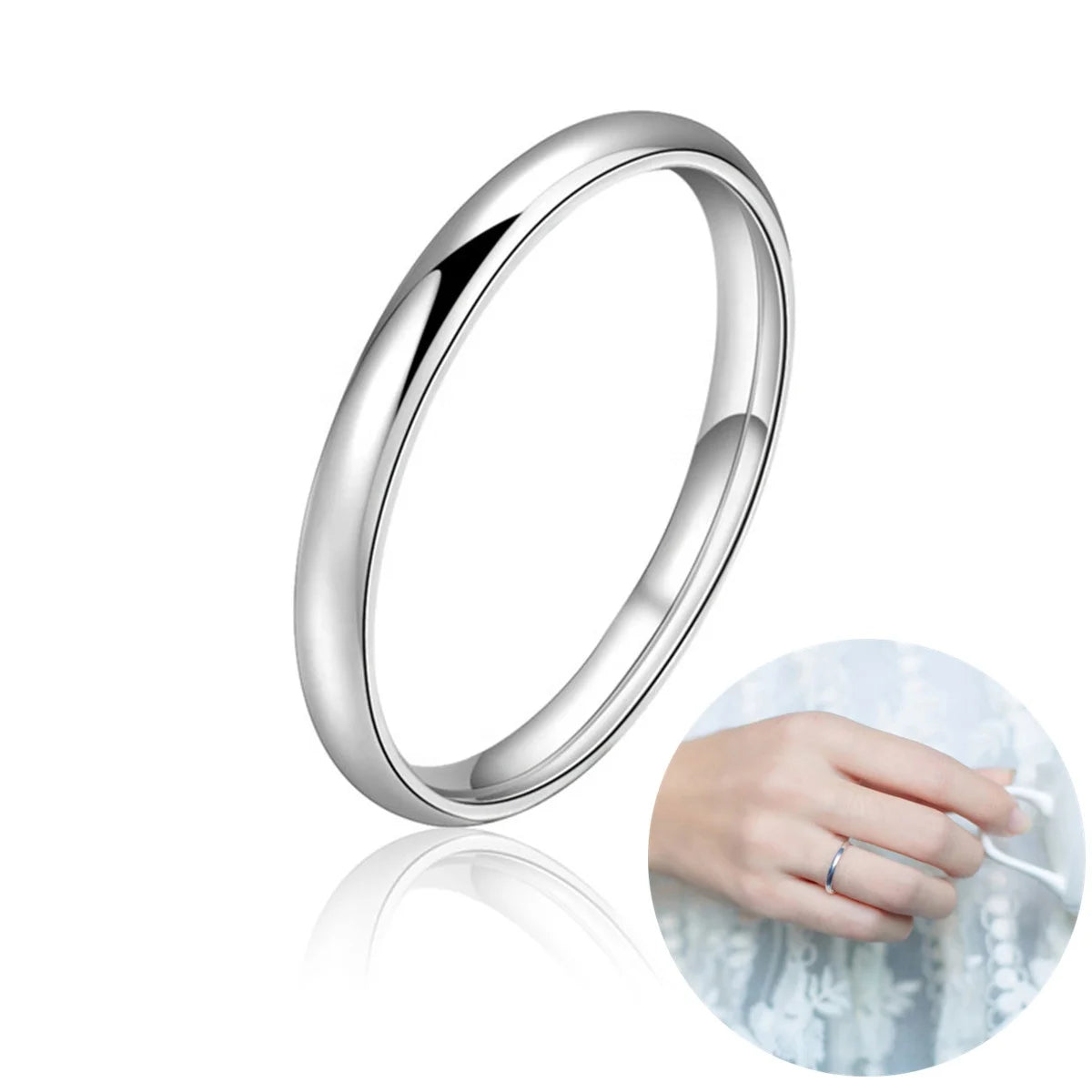 Wholesale 925 Sterling Silver High Polished Plain Knuckle Finger Rings Smooth 2mm Thin Midi Stacking Glossy Ring Band Size 2-8.5
