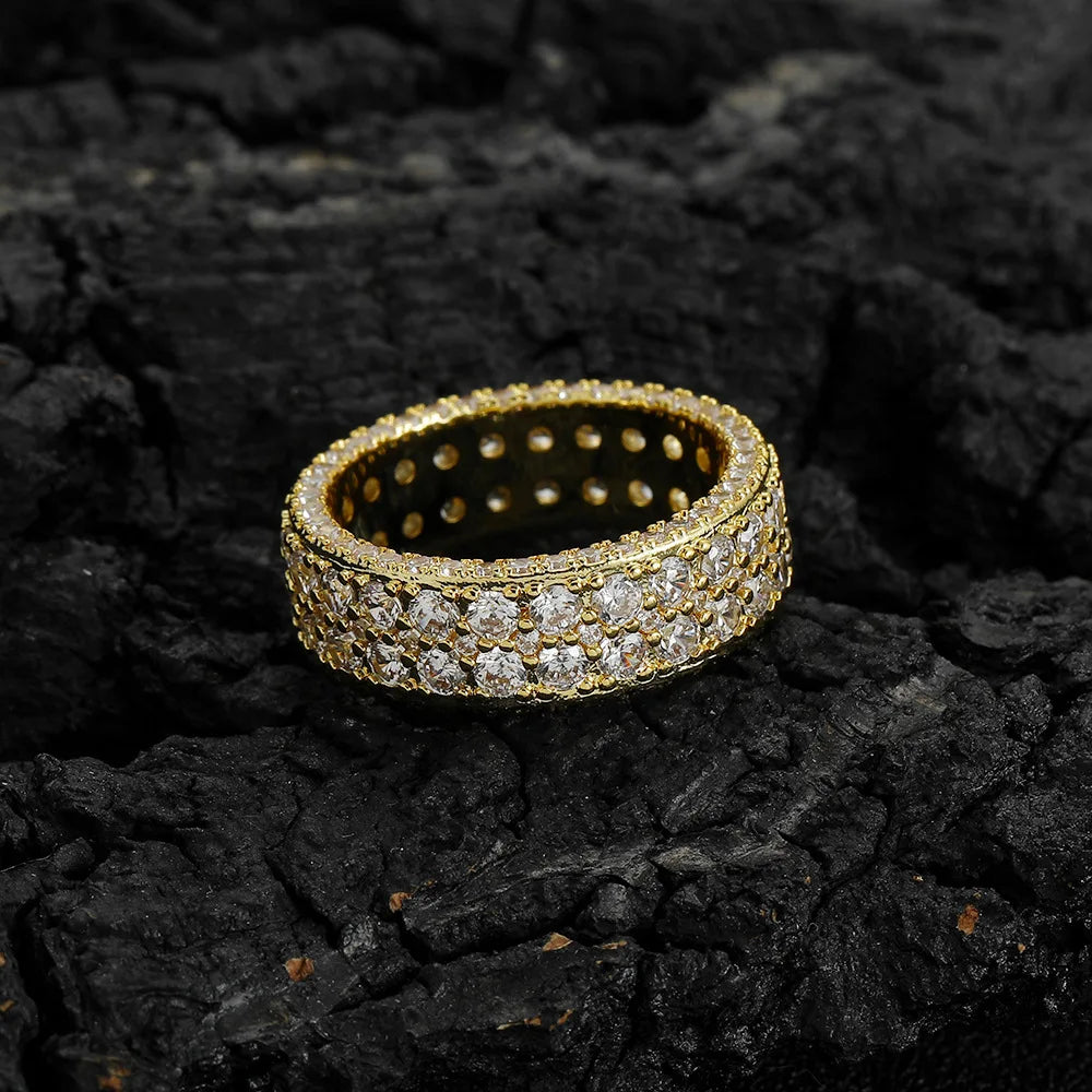 Fashion Selling Unisex Hiphop Royal Ring 18k Gold Plated Diamond 3A Zircon Iced Out Style for Men Women Boy & Girl Youth