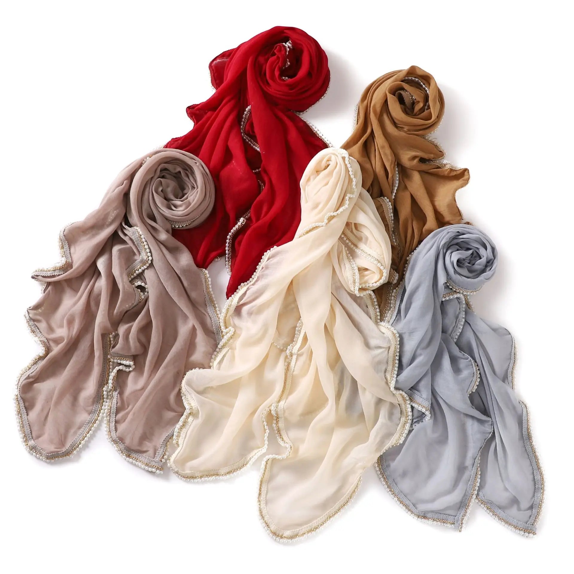 Ethnic Accessories Wholesale Malaysia Pearl Side Scarf Solid Color Tudung Women Shawls Premium Indonesia TR Cotton Hijab