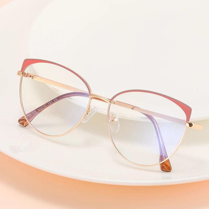 DOISYER Hot Selling Trendy Cateye Computer Eyewear Anti Blue Light Metal Frame Glasses Solid Design for Gaming Fashion TR90