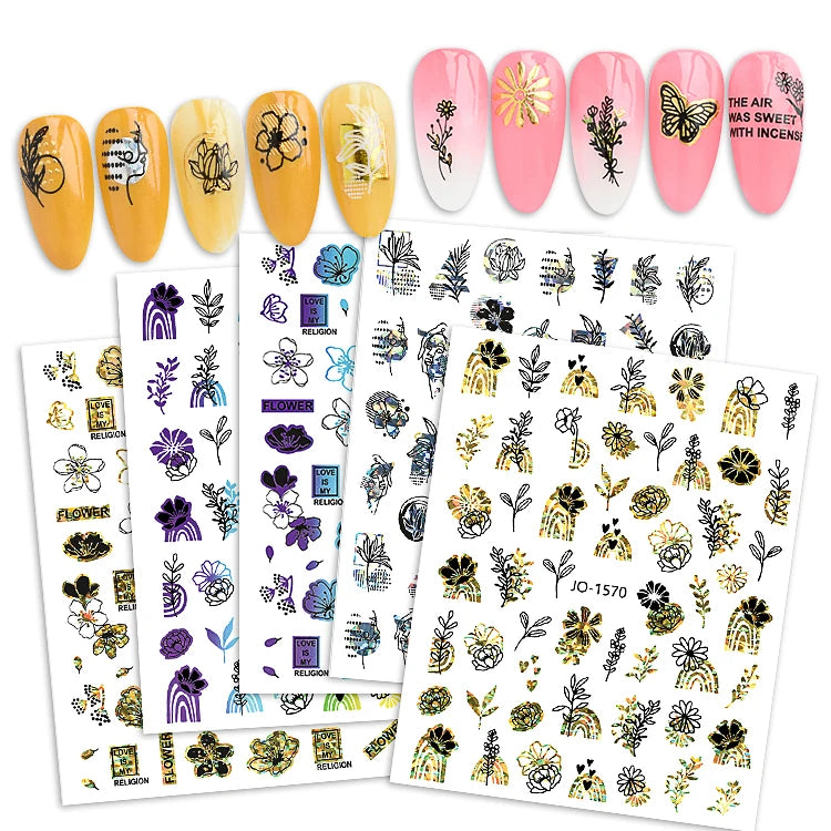 Wholesale Lase Flower Design Nail Decals Self-Adhesive 3D Gold Flower Nail Art Sticker