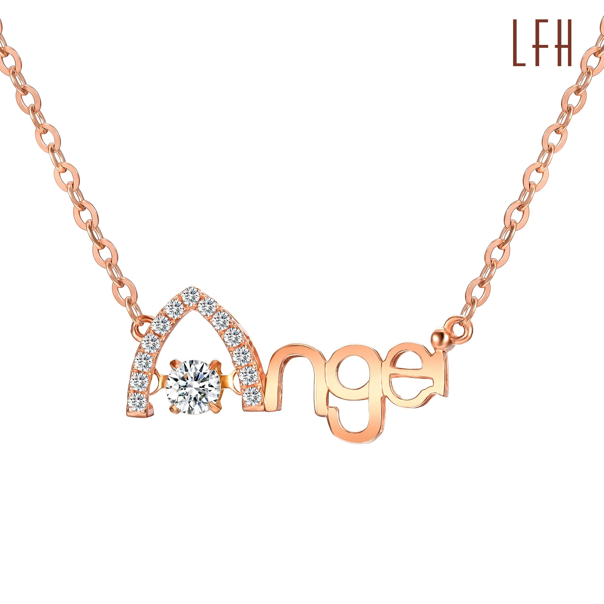 Fashion Ancient English Letter 18k Solid Gold Necklace Personalized Minimalist 18k Real Gold Pure Gold Diamond Necklace