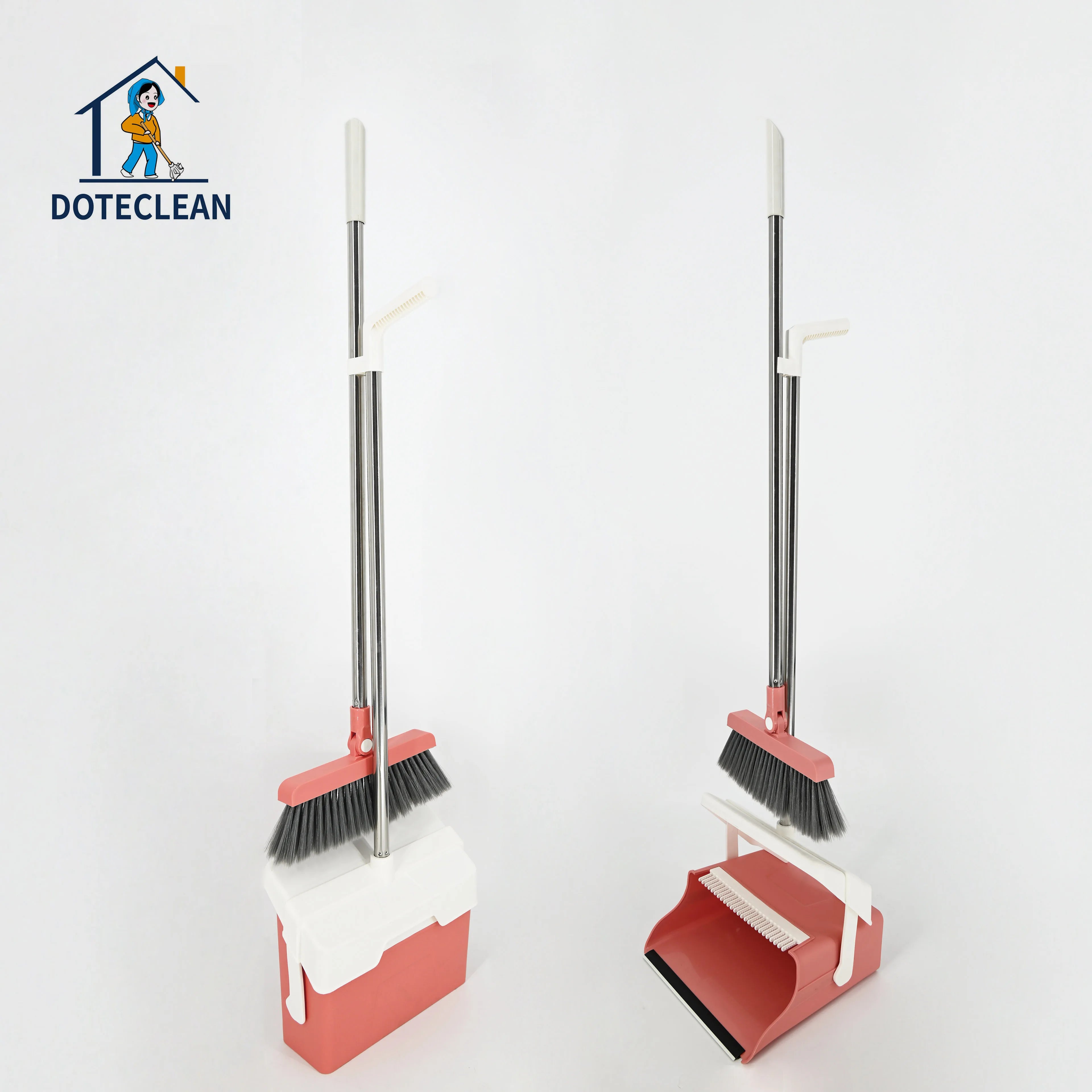 New Household Cleaning Windproof Broom and Dustpan Set Bristle Broom Head and Teeth Design Plastic Material
