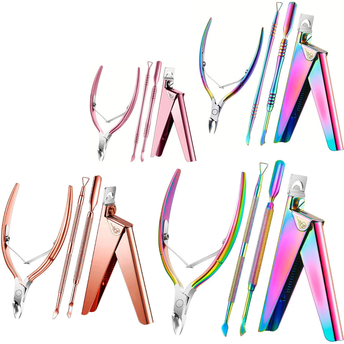 4Pcs Set Nail One Line Ribbon Cutting Titanium French U-shaped Cuticle Nail Clipper Nipper Stainless Steel Nail Tip Cutter