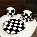 Solhui Ceramic Checkerboard Coffee Cup Saucer Plate Bowl Vintage Dinnerware