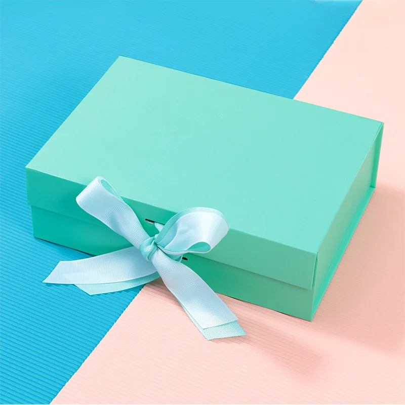 Bow Gift Box Magnetic Flip Packaging Rigid Ribbon Wedding Cardboard Boxes Bowknot Clamshell Folding Shipping Box