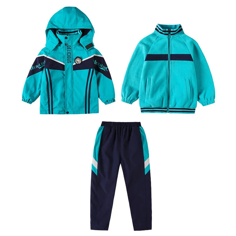 Autumn and Winter Elementary and Middle School Students School Uniform Windproof Three-in-one Thickened Jacket Suit