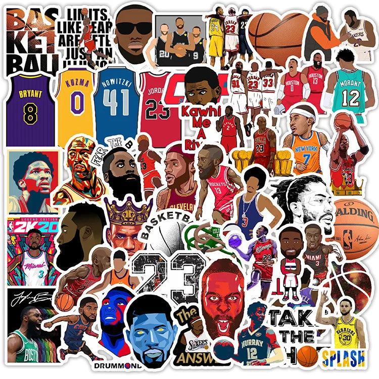 50Pcs Basketball Star Collection Funny Cartoon Graffiti Sticker Notebook Laptop Bottle Car Waterproof Custom Basketball Label