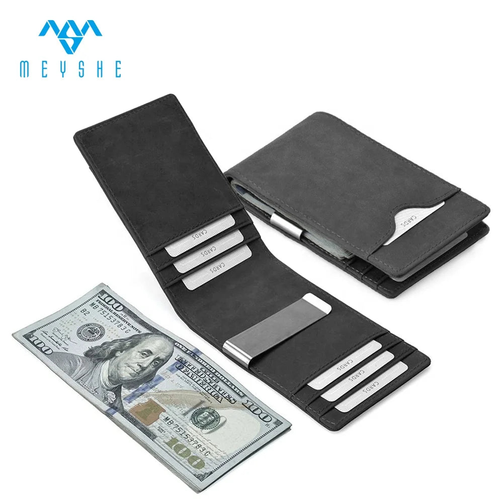 Factory Custom Crazy Horse Genuine Leather RFID Blocking Money Clip With Slim Wallet Cardholder for Men