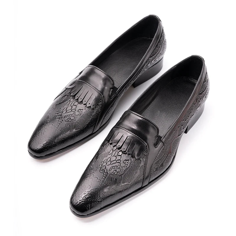 High Fashion Men's Black Leather Loafers Customizable Slip-On Dress Shoes for Elegant Autumn Occasions Wedding-Style