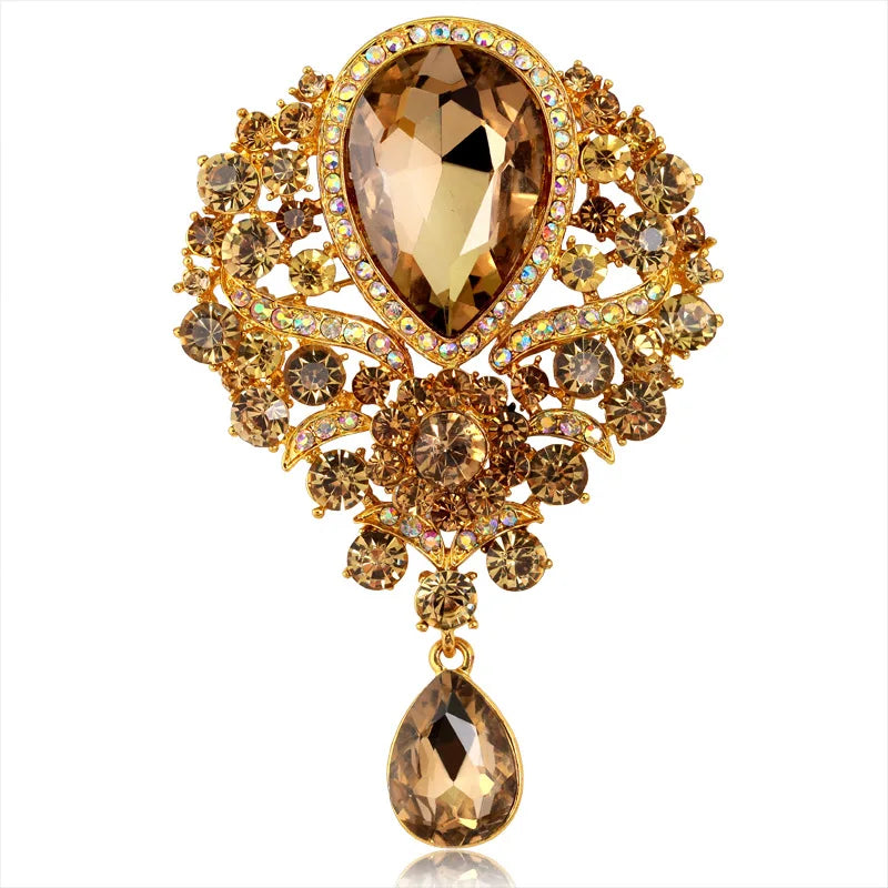 Large Crystal Water-drop Brooches for Women Vintage Fashion Pendant Style Elegant Wedding Pins Party Jewelry Brooch