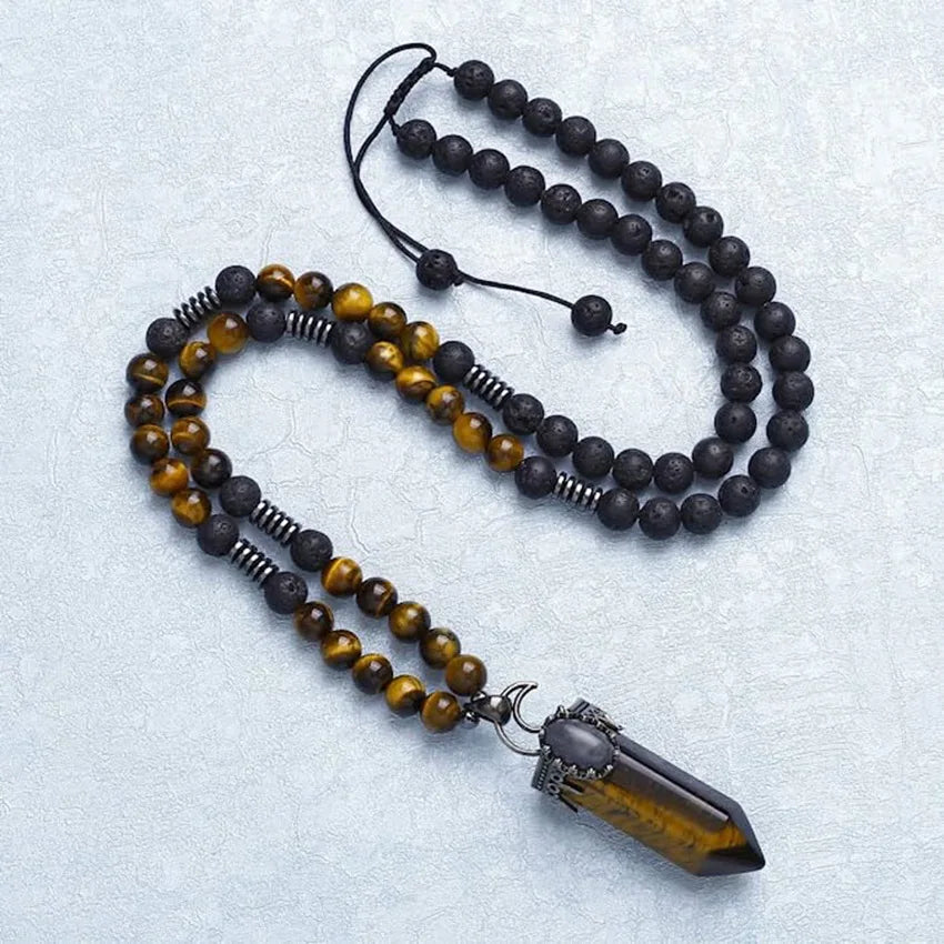 New Healing Crystal Pendant Necklace Natural Stone Lava Rock Pendant Necklace Adjustable Point Energy Protection Necklace