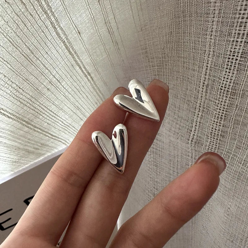 925 Sterling Silver Glossy Lovely Big Heart Girls Stud Earrings for Women Christmas Gifts