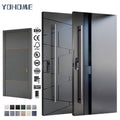 Top Supplier Luxury Gone Groove Design Top Performance Aluminum Front Doors Grey Durable Modern Entry Entrance Doors