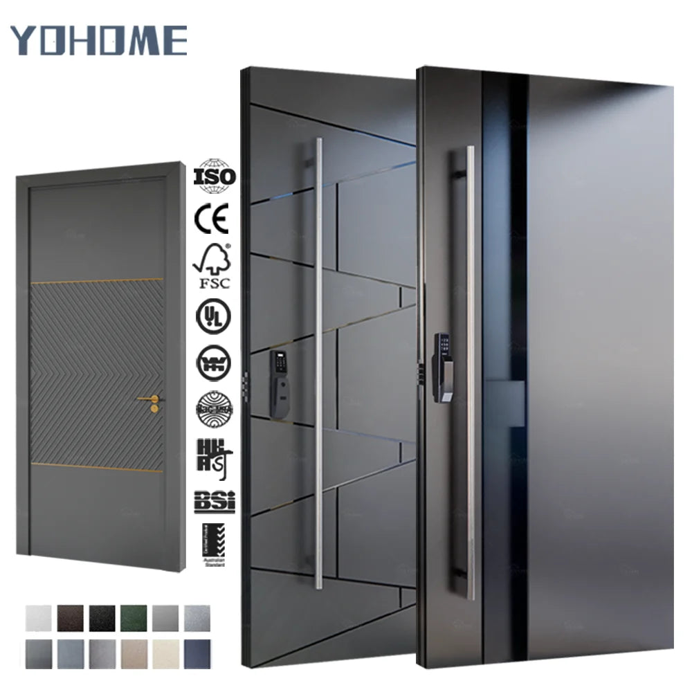 Top Supplier Luxury Gone Groove Design Top Performance Aluminum Front Doors Grey Durable Modern Entry Entrance Doors