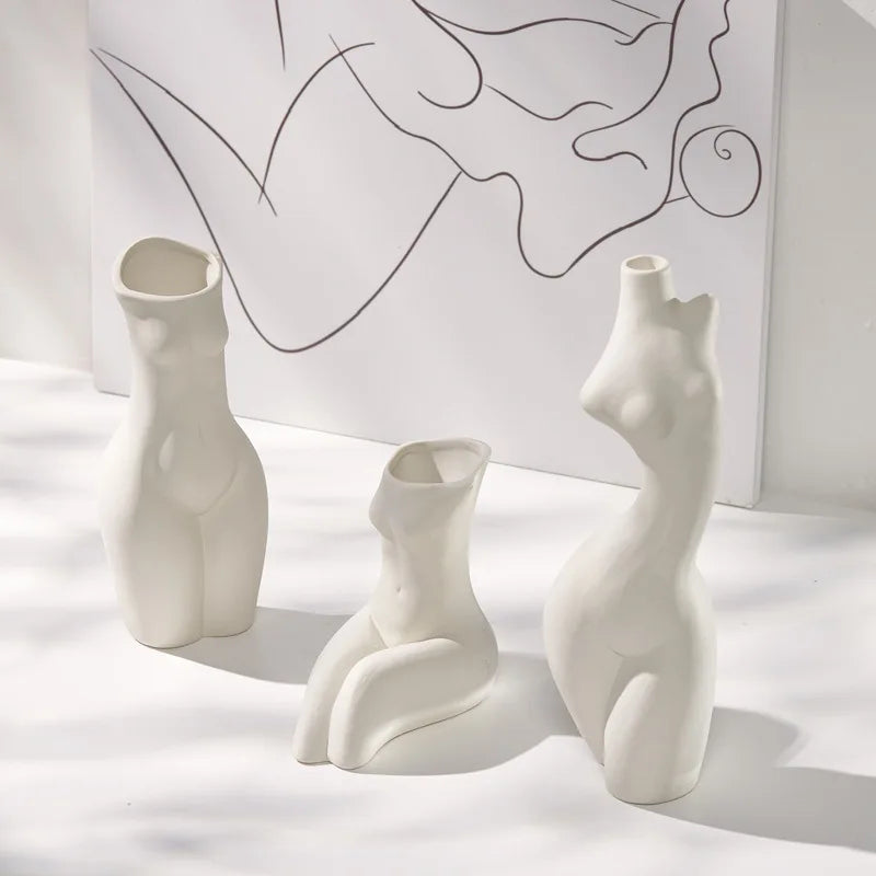 Hot Selling White Ceramic Contemporary Tabletop Vase Female Body Art for Home Decoration Matt Glaze