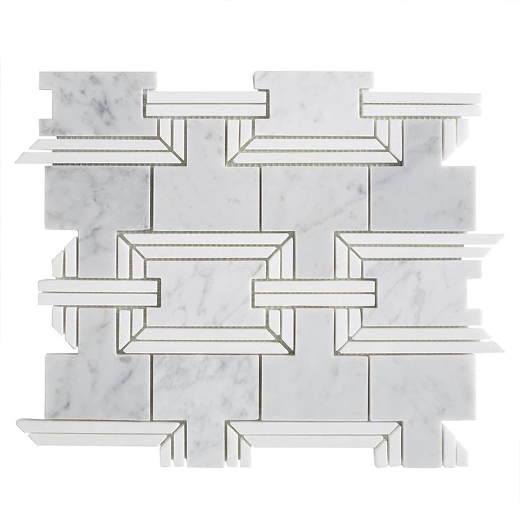Luxury White Carrara Marble Waterjet Mosaic Tile Geometric Stone Mosaic for Bathroom Kitchen Backsplash