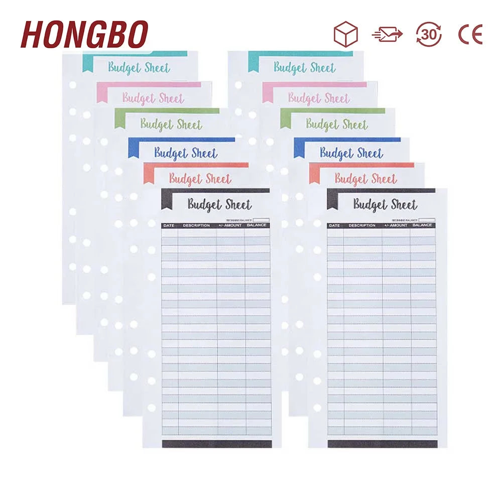 12PCS Expense Budget Sheets for A6 PU Leather Binder Cover Together with 8PCS A6 Binder Pockets