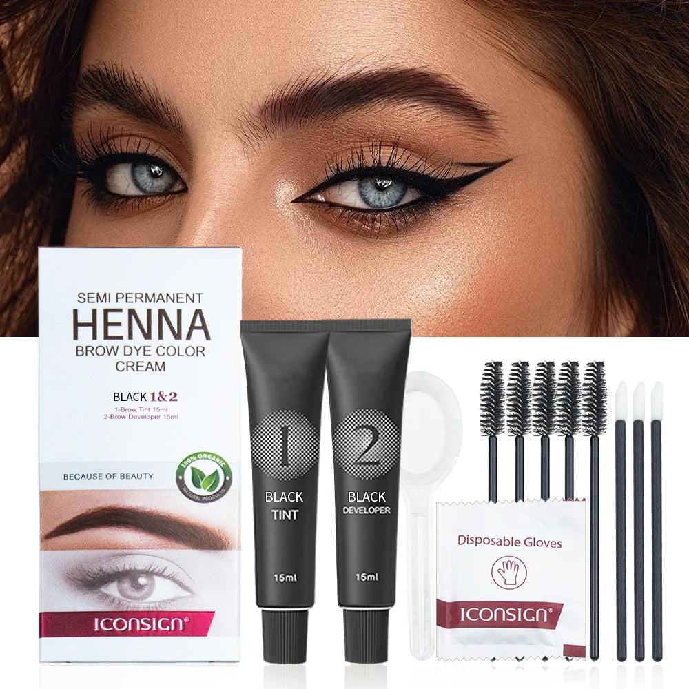 Wholesale Brow Stain and Eyelash Tint Lamination Kit Private Label Henna Eyebrows Tint Professional Brow Dye Cream Brown MegaBDM