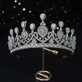 SLBRIDAL Alloy Rhinestone Crystal Cubic Zirconia Flower Bridal Tiara Princess Crown Wedding Hair Accessories Women Dress Jewelry