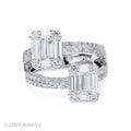 Luster Jewelry Custom 10/14/18K Solid Gold Double-Row Baguette Cut Moissanite Wedding Ring Set for Women