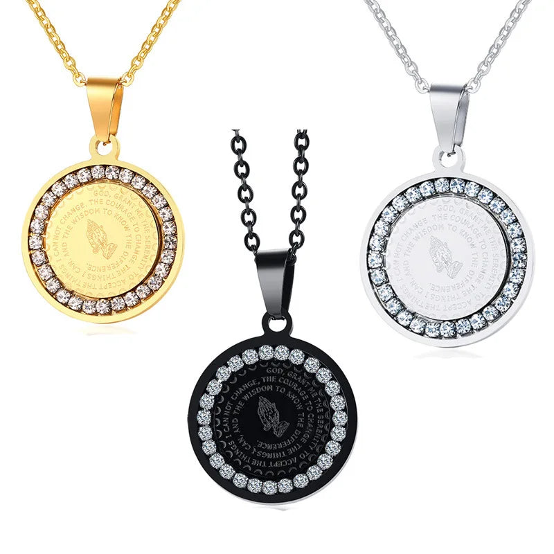 New Design 18 K Gold Crystal Rhinestone Islamic Religious Stainless Steel Allah Muslim Pray Statement Pendant Necklace