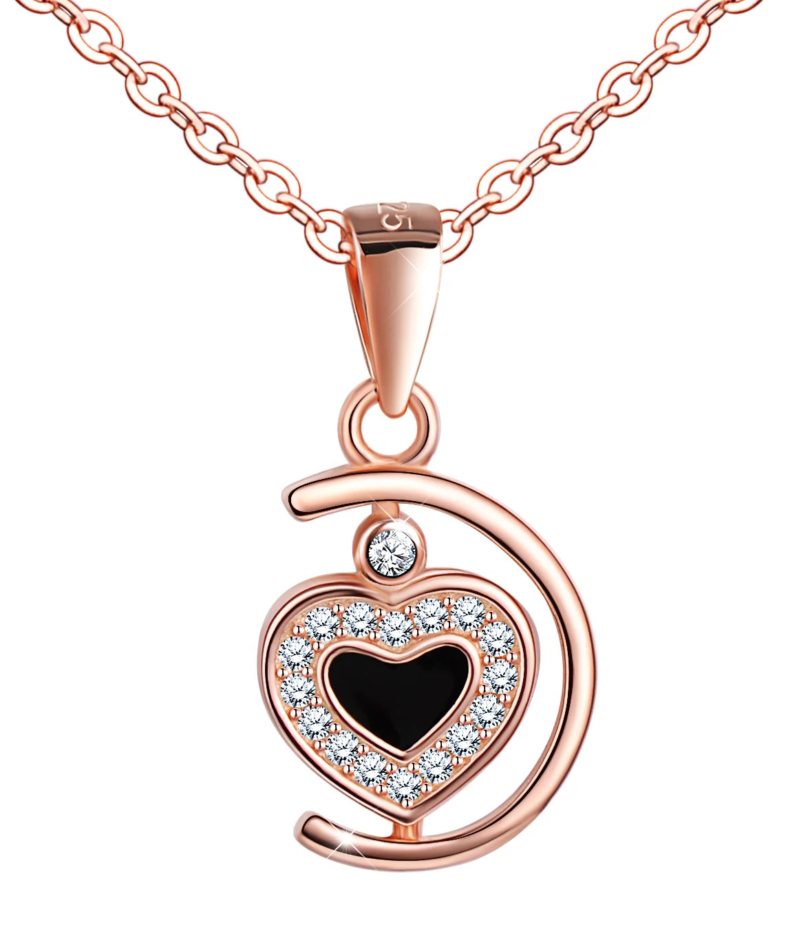 925 Silver Double Sided Half Circle Heart Forever Love Necklace Crystal Inlays Collares Para Mujer