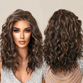 Future Chemical Fiber Chocolate Brown Hair With Highlights Short Wavy Synthetic Wigs for Women T Part Lace Wigs Hair