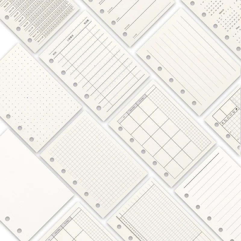 100gsm M5 5 Holes Refill Paper InsertsLined Blank Dotted Grid Daily Weekly Monthly 50 Sheets Recycled Loose-Leaf Inner Paper