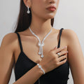5-Piece Versatile Simple Full Diamond Water Necklace Earrings Bracelet Set Exquisite Ladies' Wedding Fashion Jewelry
