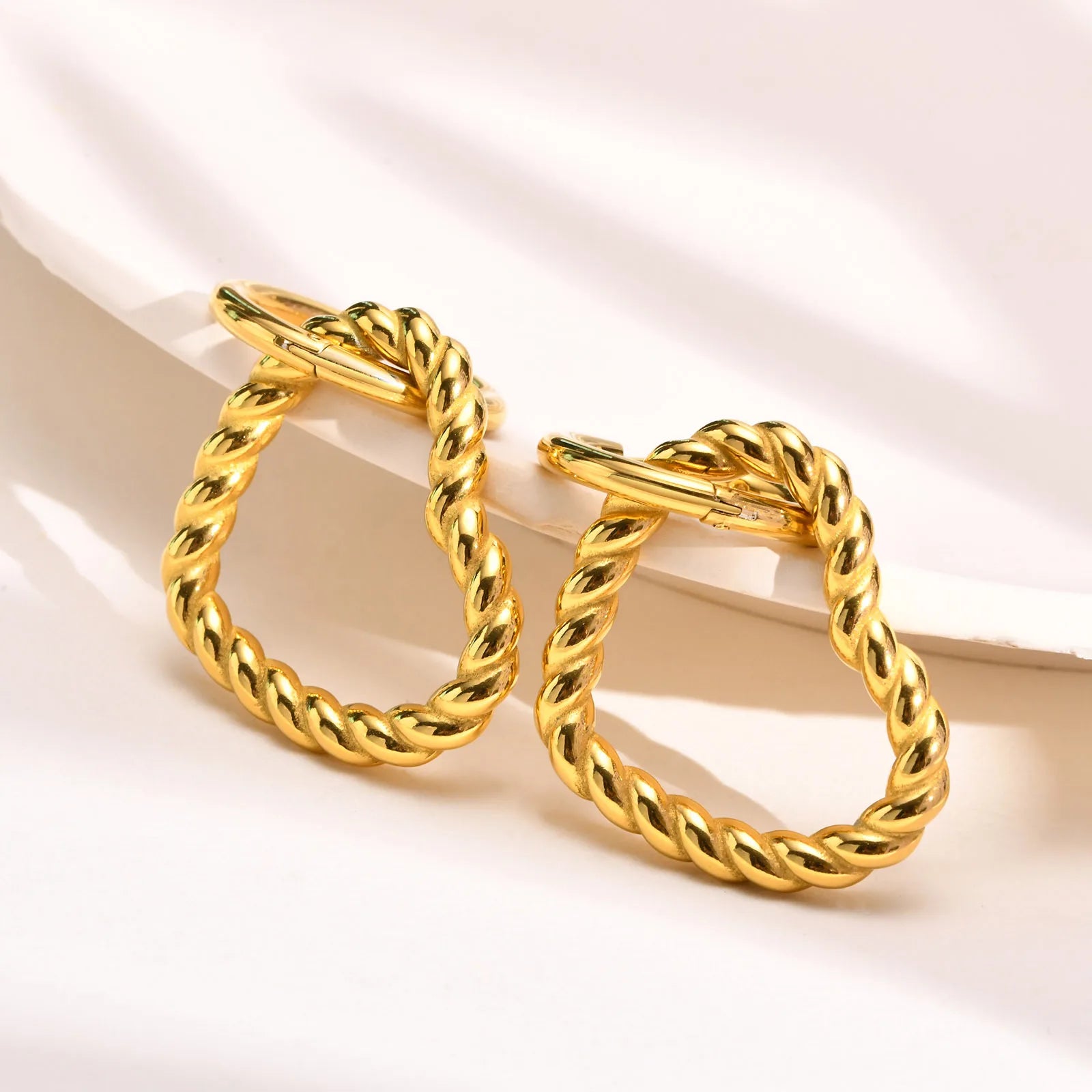 ORDRM 18k gold plated 30mm stainless steel twisted love heart hoop drop earrings