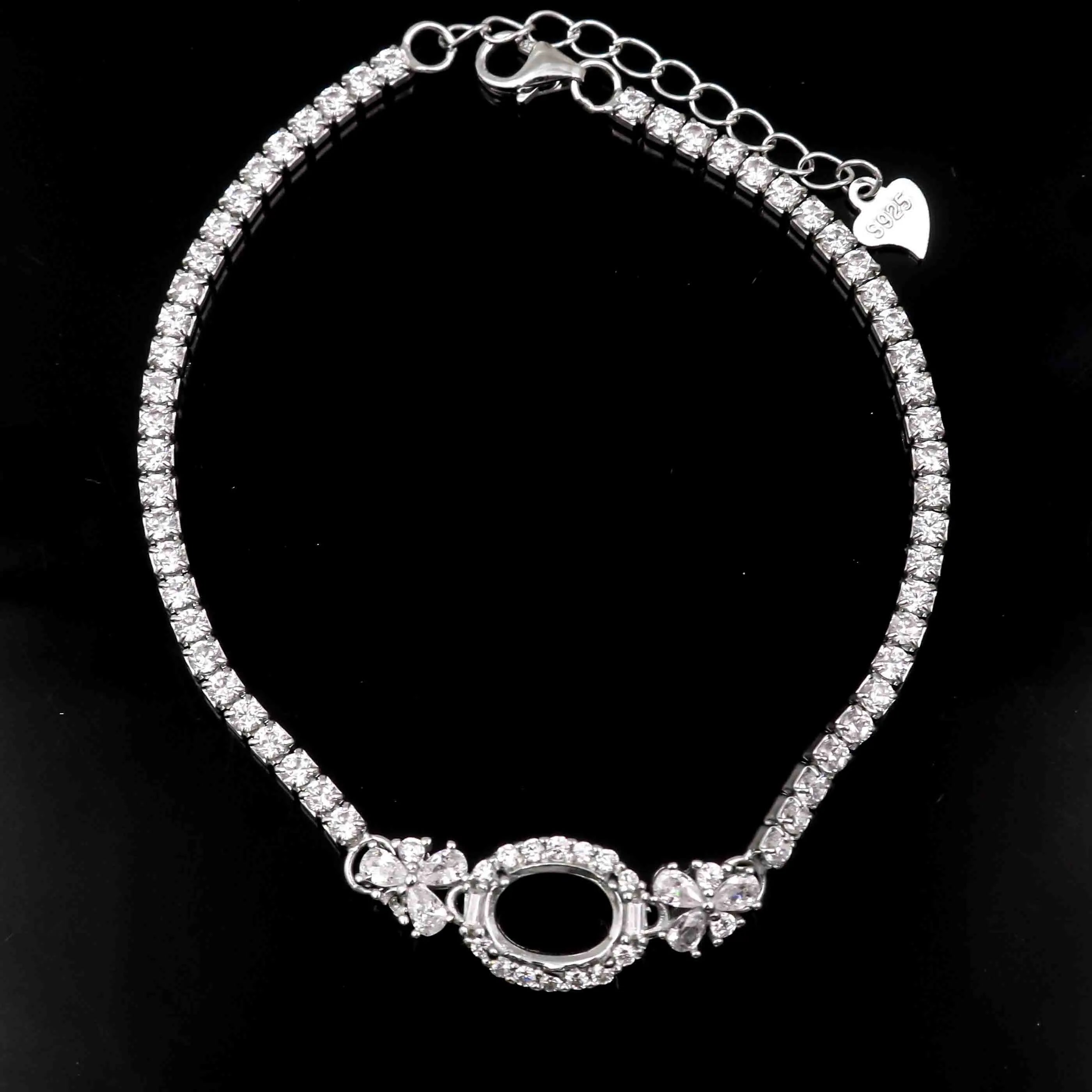 Sterling Silver 5*7/6*8/7*9/8*10/9*11mm Semi Mount Bracelet Empty Blank Claws Setting S925 Base Without Center Stone Inlay DIY