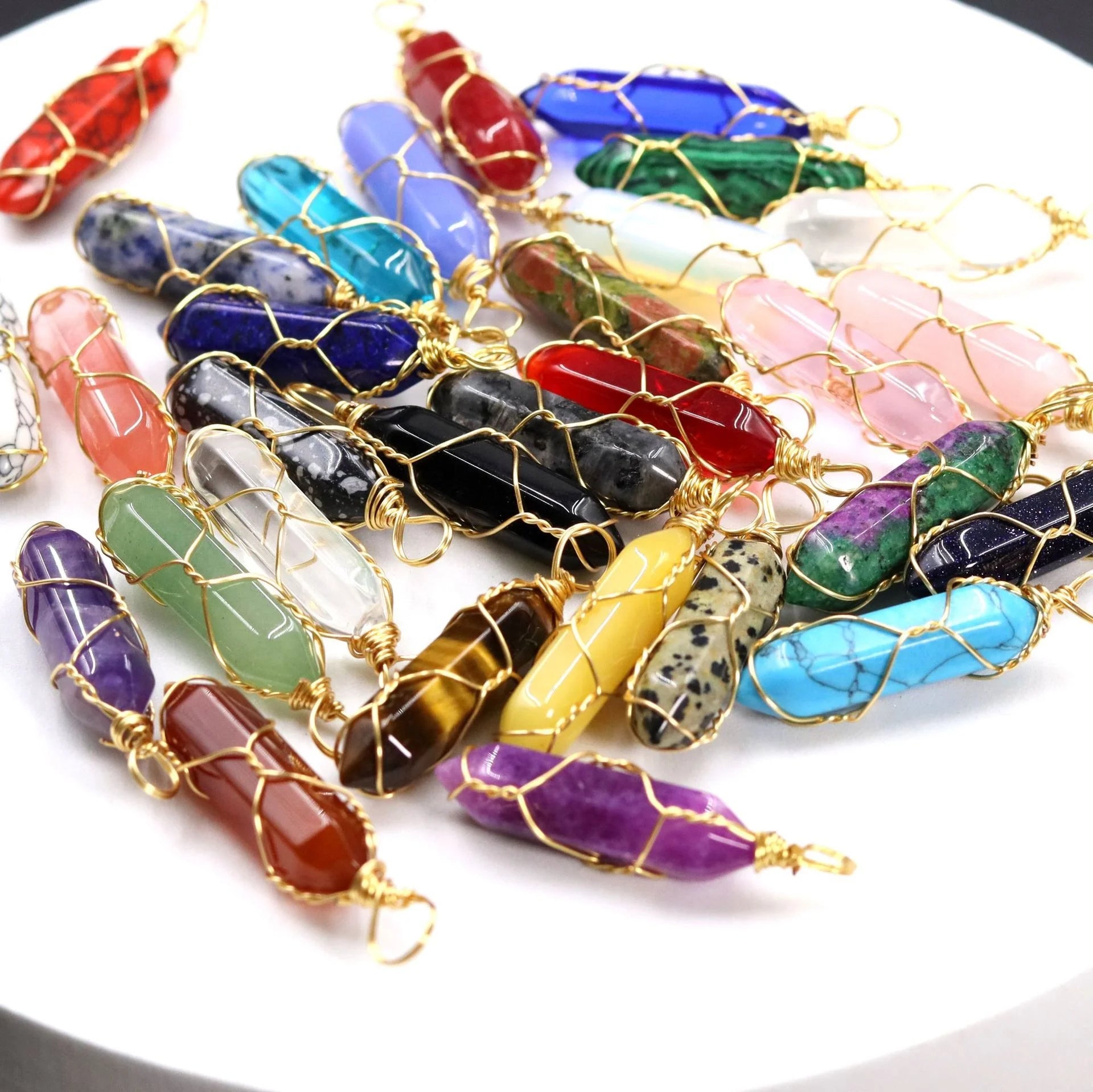 Luxury Natural Crystal Healing Stone Hexagonal Column Necklace Pendants Gold Plating  Necklace Bullet Gold Custom Pendant