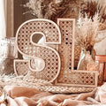 Custom Wooden Faux Cane Rattan Letter Boho Wedding Decor Nursery Room Decor