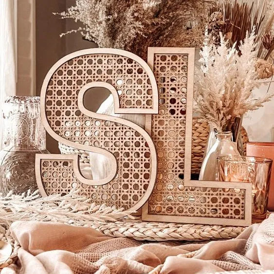 Custom Wooden Faux Cane Rattan Letter Boho Wedding Decor Nursery Room Decor