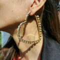 Korean Style Fashion Rhinestone Drop Earrings Luxury Shiny Crystal Heart Shape Big Hoop Earrings for Women Party Accessories