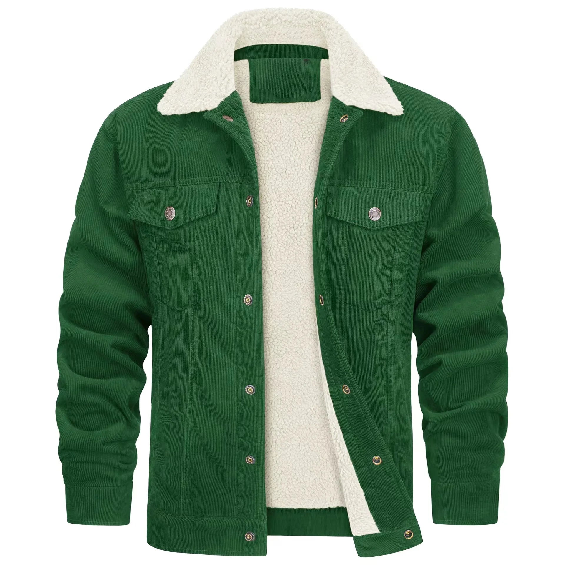 Men's Custom Autumn Winter Outdoor Corduroy Fabric Turn-down Collar Thickened Fleece Jacket Coat