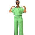 Women's Pants and Top Set Women 2 Piece Sets Summer Turn Down Collar Short Sleeved Shirt and Wide Leg Pants Set