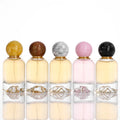 Luxury 50ml New Design Color Translucent Wholo Sale Unique Dome Parfum Bottle Empty Round Atomizer Perfume Bottle With Wood Bal