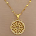18k Gold Plated Stainless Steel Cubic Zirconia Ancient Chinese Style Coins Necklace Jewelry Sparkling Pendant Necklace for Women
