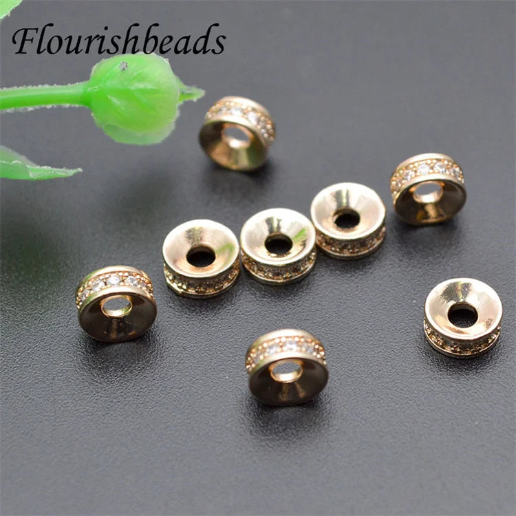Wholesale Gold Plated CZ Pave Brass Metal Rondelle Spacer Loose Beads for Jewelry Making