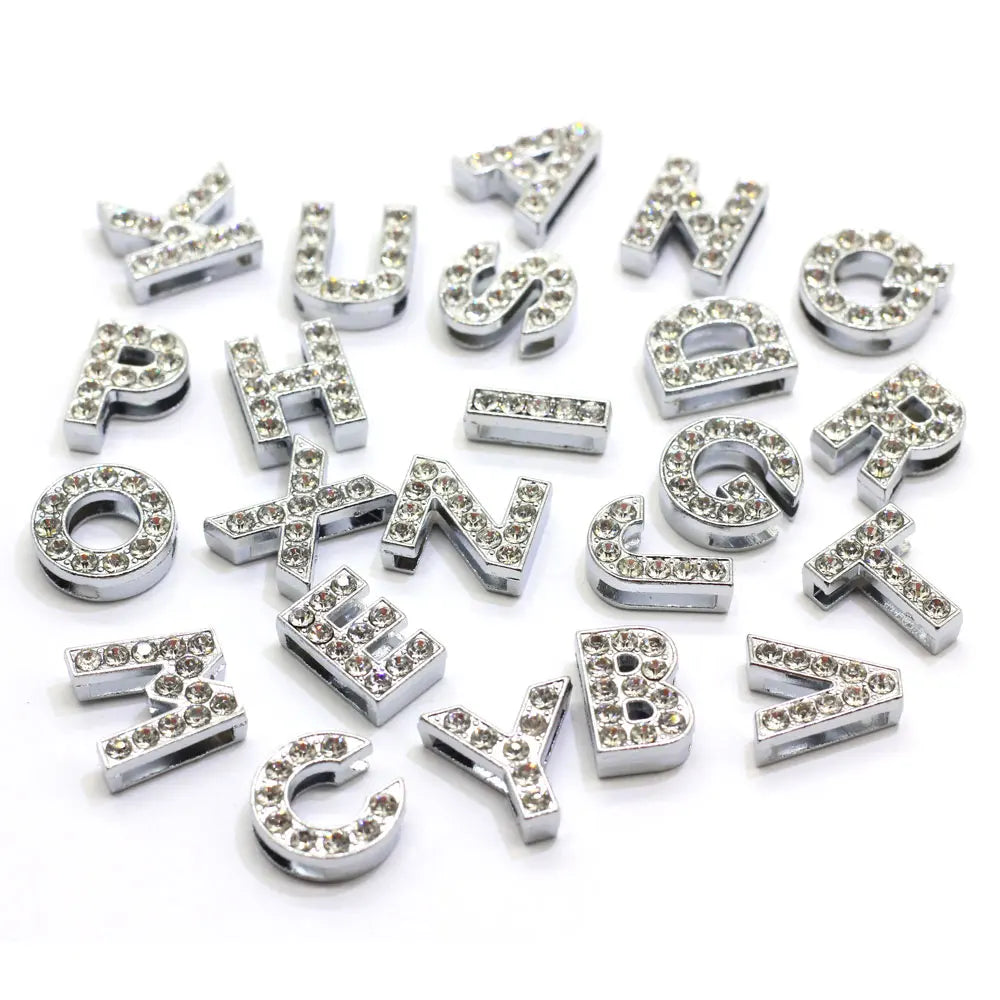 100Pcs New Fashion 26 Letters a to Z Alphabet Charms Rhinestone Letter Pendants DIY Necklace Earrings Jewelry Findings